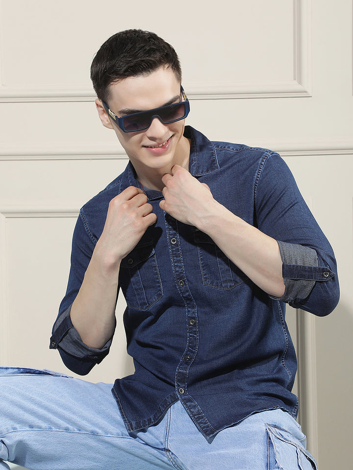 Navy Blue Double Pocket Shirt