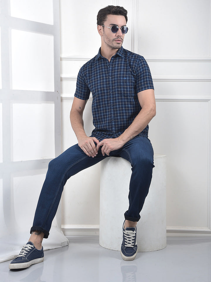 Blue Checked 100% Cotton Shirt