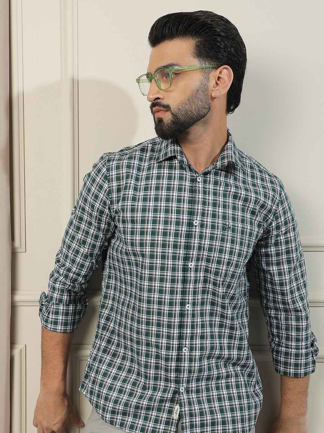 Green 100% Cotton Checked Shirt