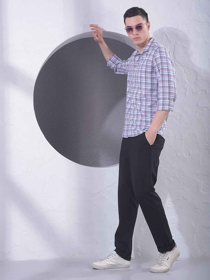 Purple Checked 100% Cotton Shirt