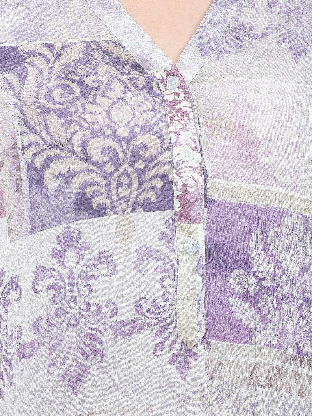 Purple Floral Print V-Neck Top