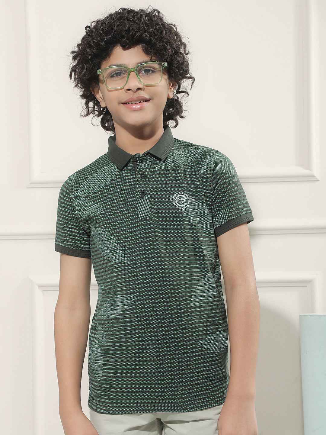 Green Floral Print Polo Neck T-Shirt