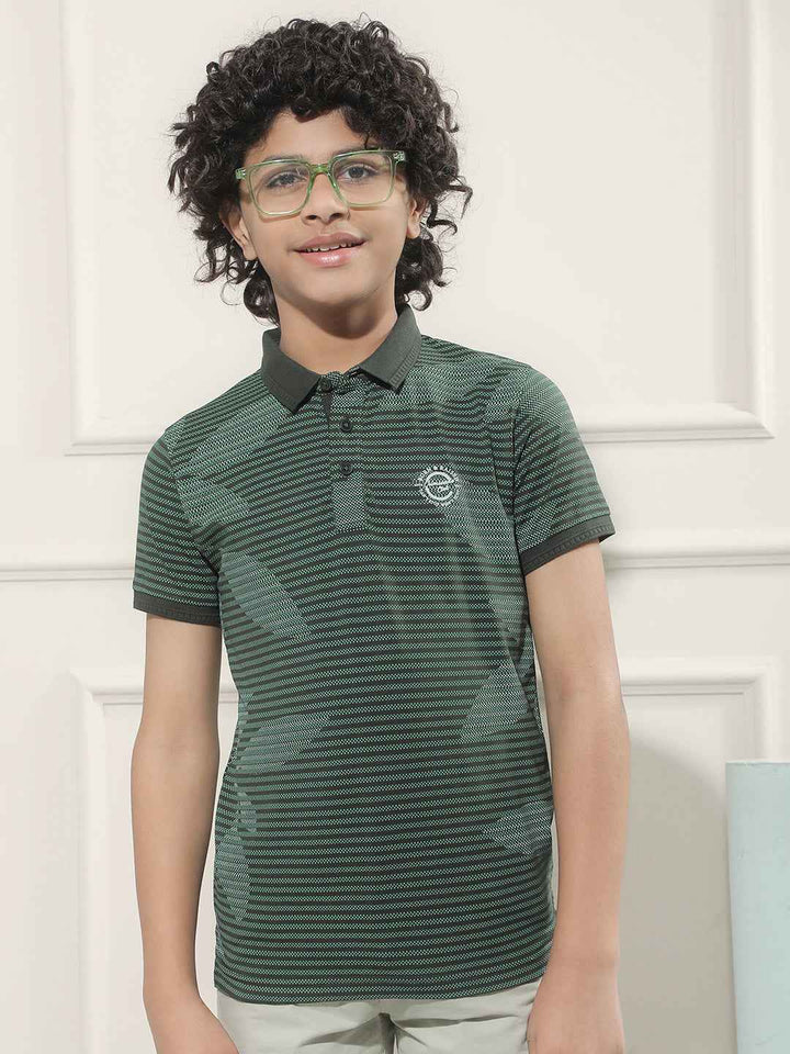 Green Floral Print Polo Neck T-Shirt