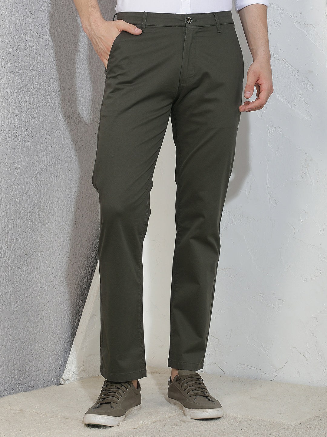 Refined Deep Olive Straight Trousers