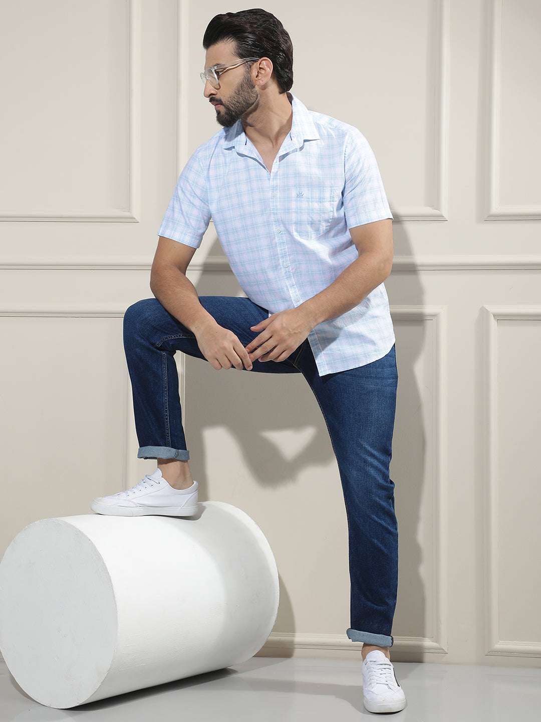Blue Checked 100% Cotton Shirt