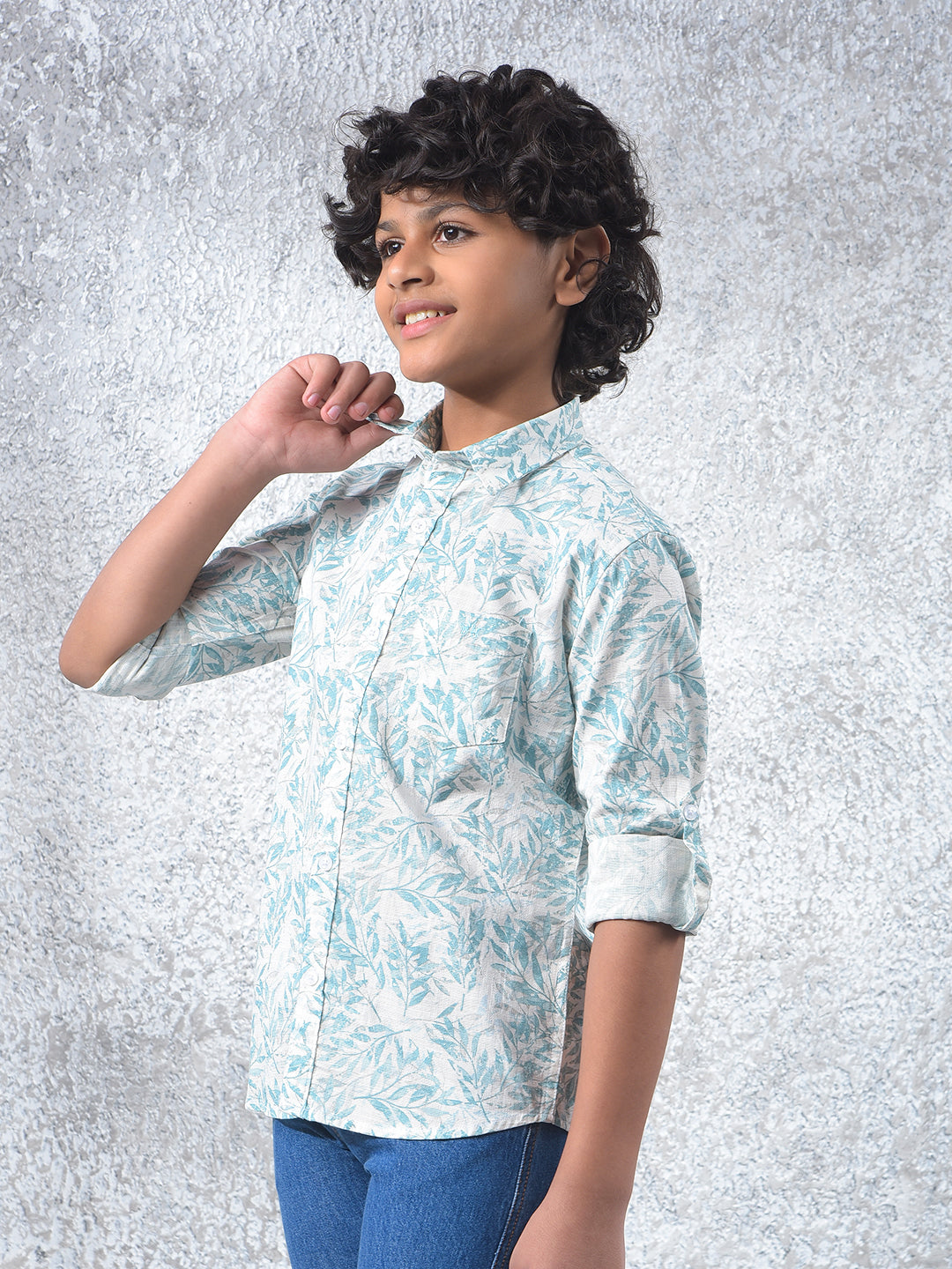 Blue Floral Print 100% Cotton Kurta