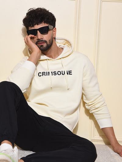 Cream Typographic Print Hooded Neck Sweatshirt