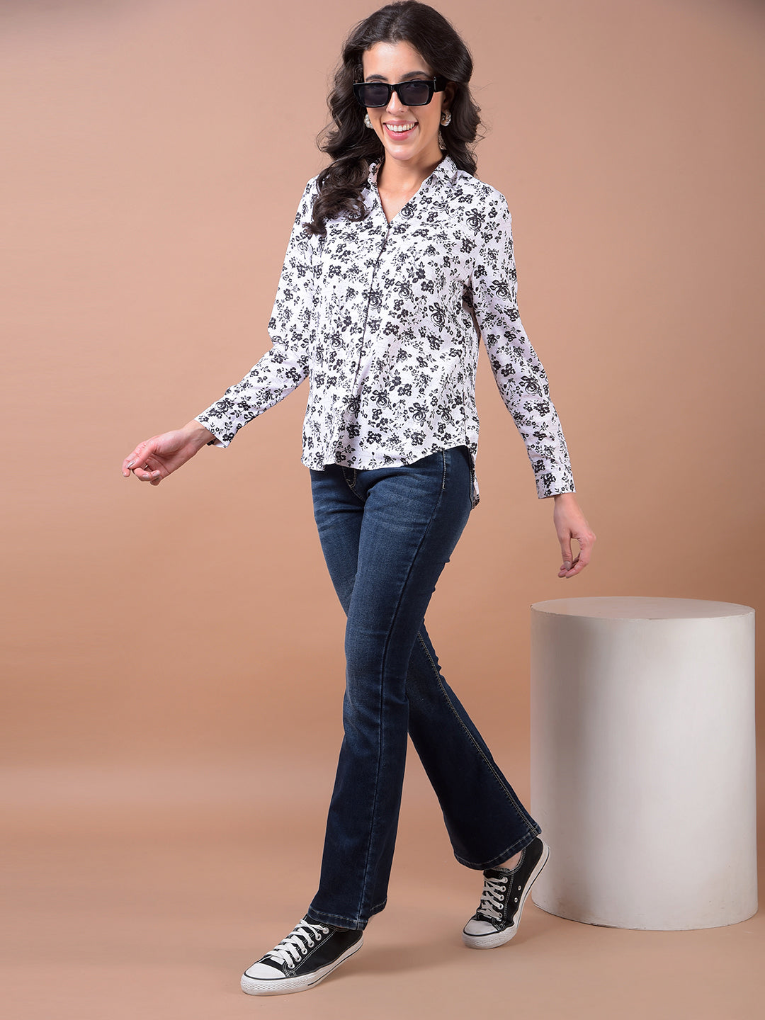 White Floral Print Shirt