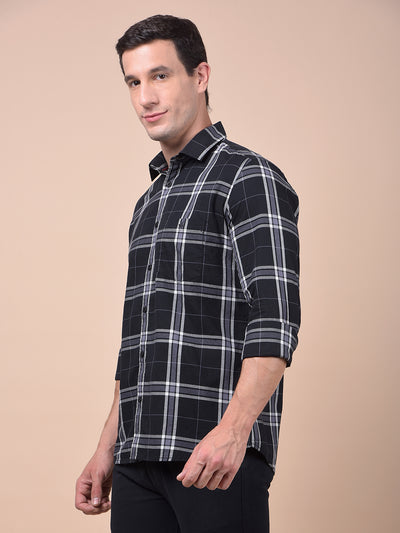 Navy Blue Checked 100% Cotton Shirt