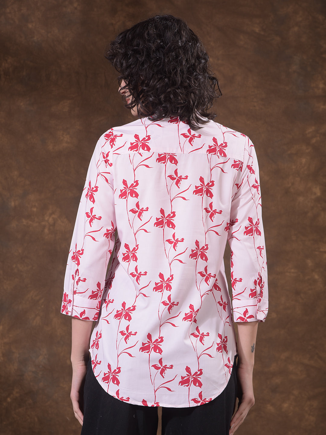 Red Modal Floral Print V-Neck Top