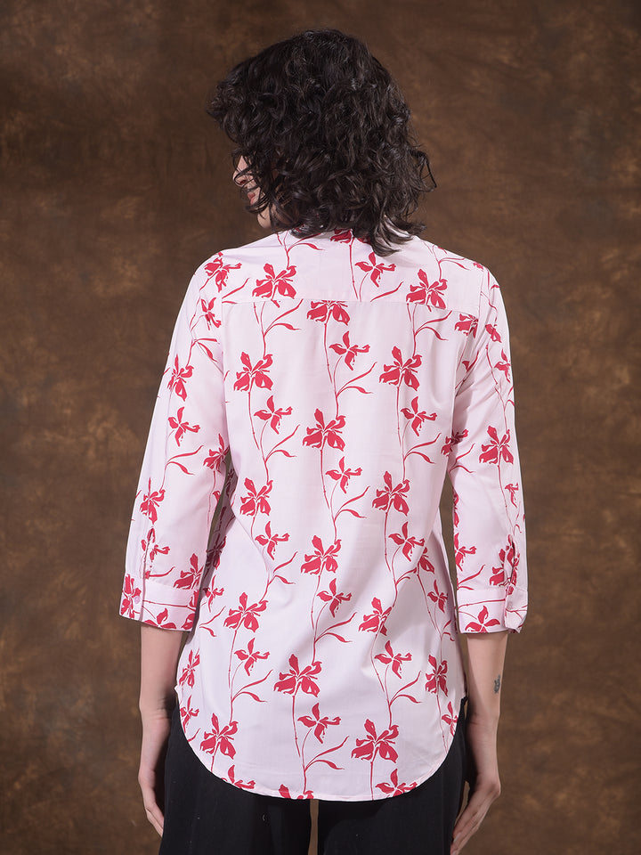 Red Modal Floral Print V-Neck Top