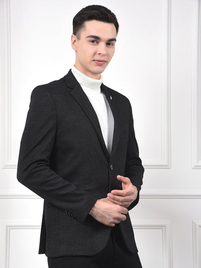 Black Notched Lapel Single-Breasted Blazer