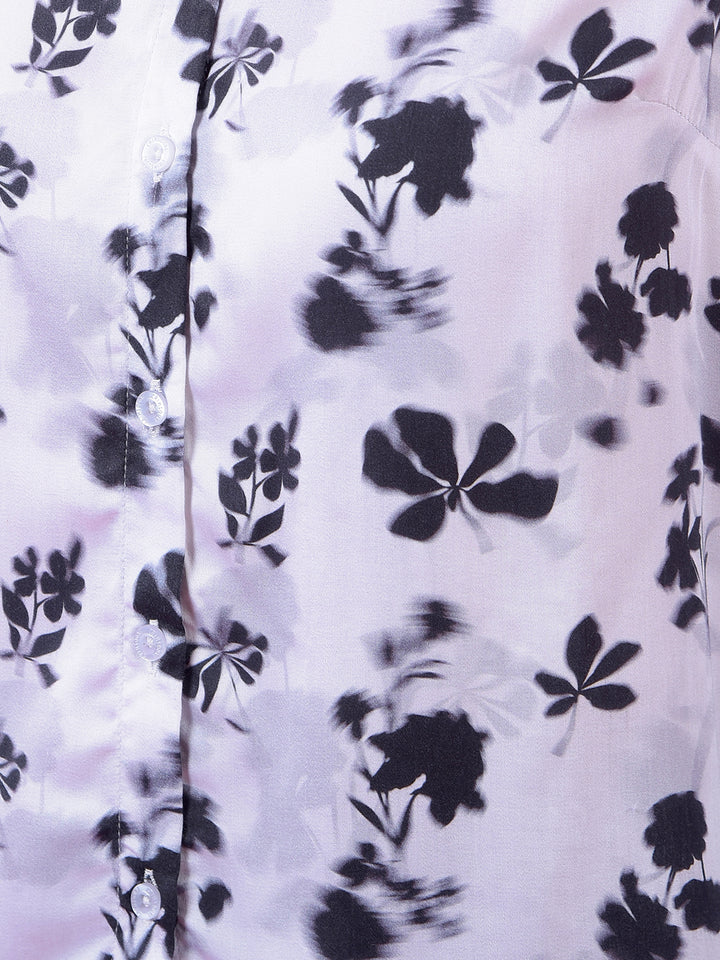 White Floral Print Shirt-Women Shirts-Crimsoune Club