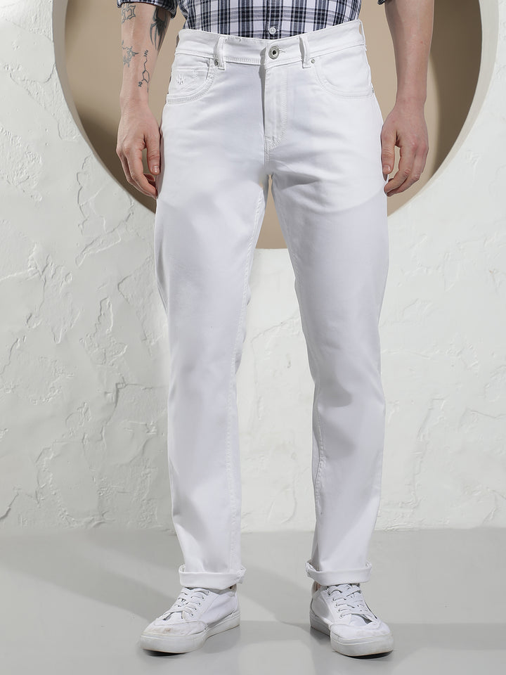 Relaxed Clean White Cotton Jeans