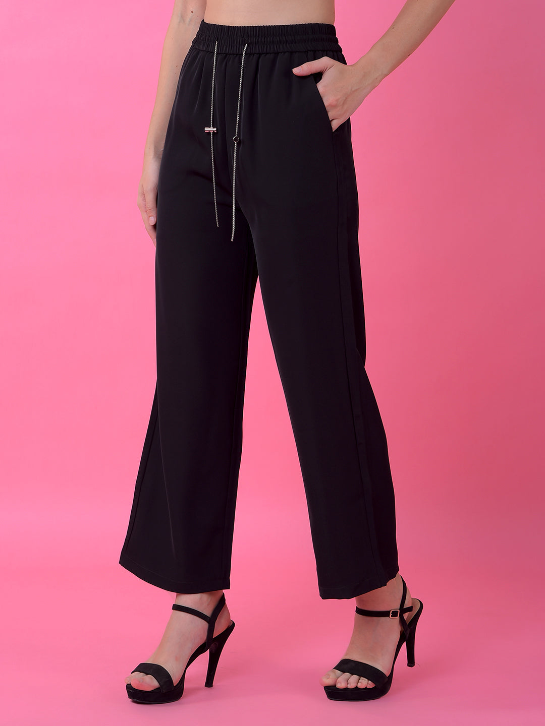Black Wide-Leg Parallel Trousers