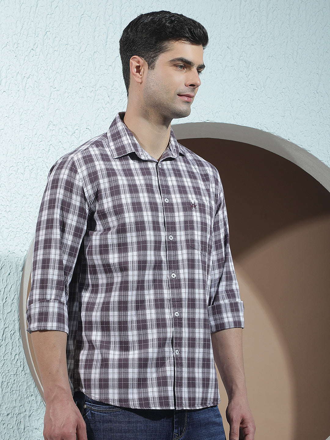 Dark Purple 100% Cotton Checked Shirt