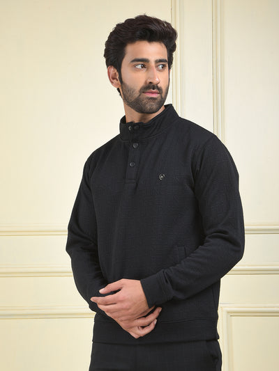 Black Embossed Polo Sweatshirt