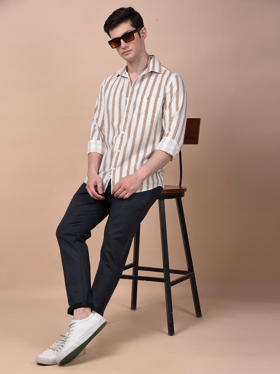 Brown Vertical Stripes 100% Cotton Shirt