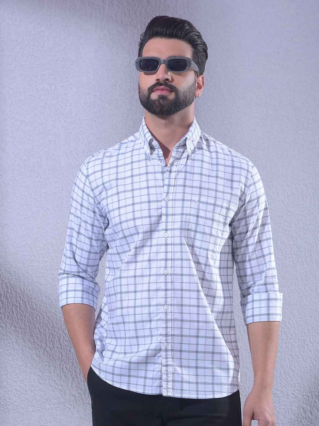 Grey Checked 100% Cotton Shirt