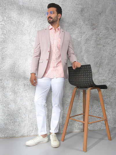 Pink Notched Lapel Single-Breasted Blazer