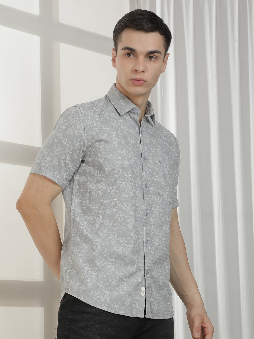 Grey Floral Print Shirt