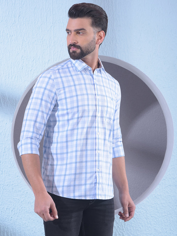 Blue 100% Cotton Checked Shirt