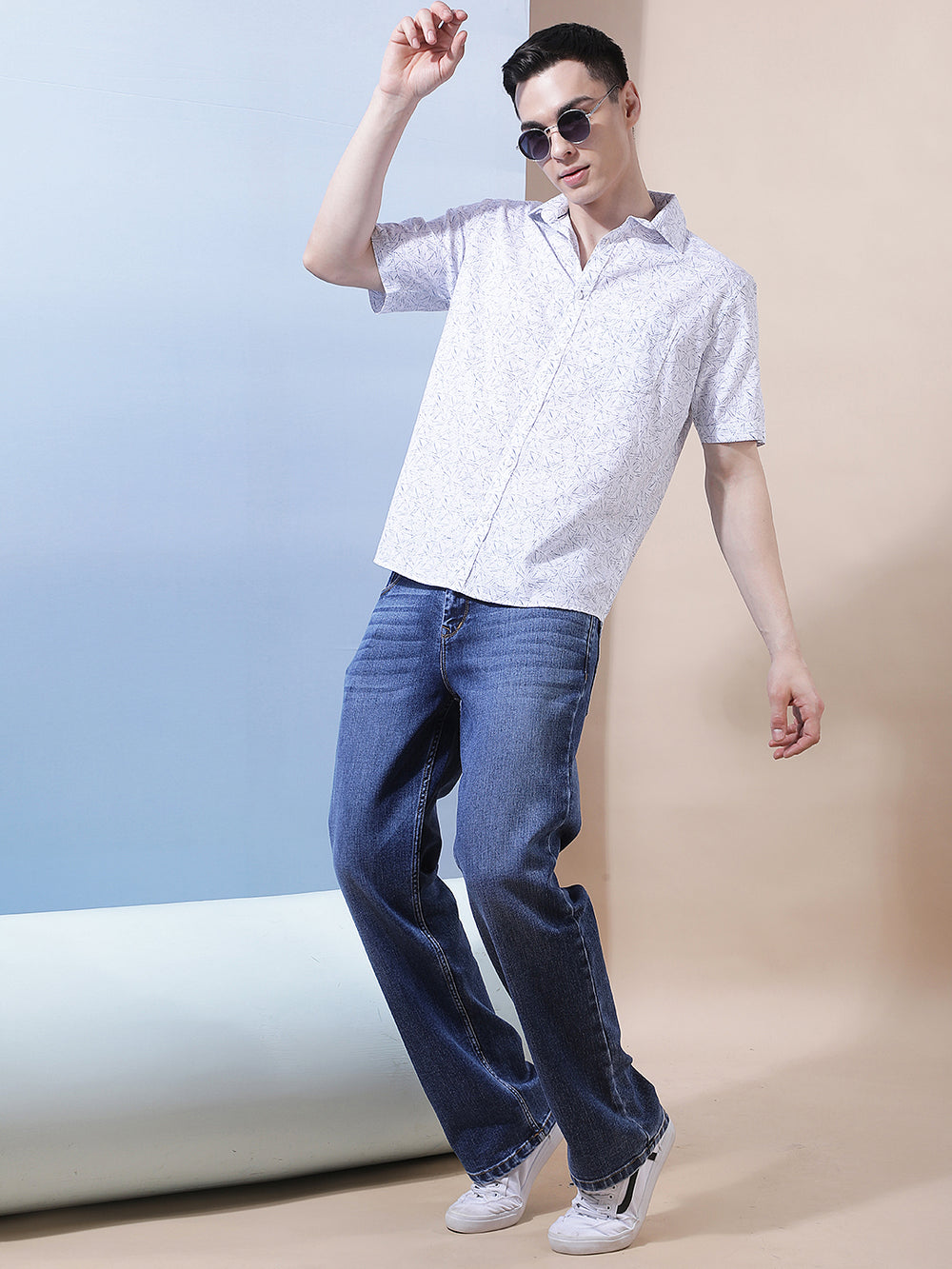 Blue Geometric Print 100% Cotton Shirt
