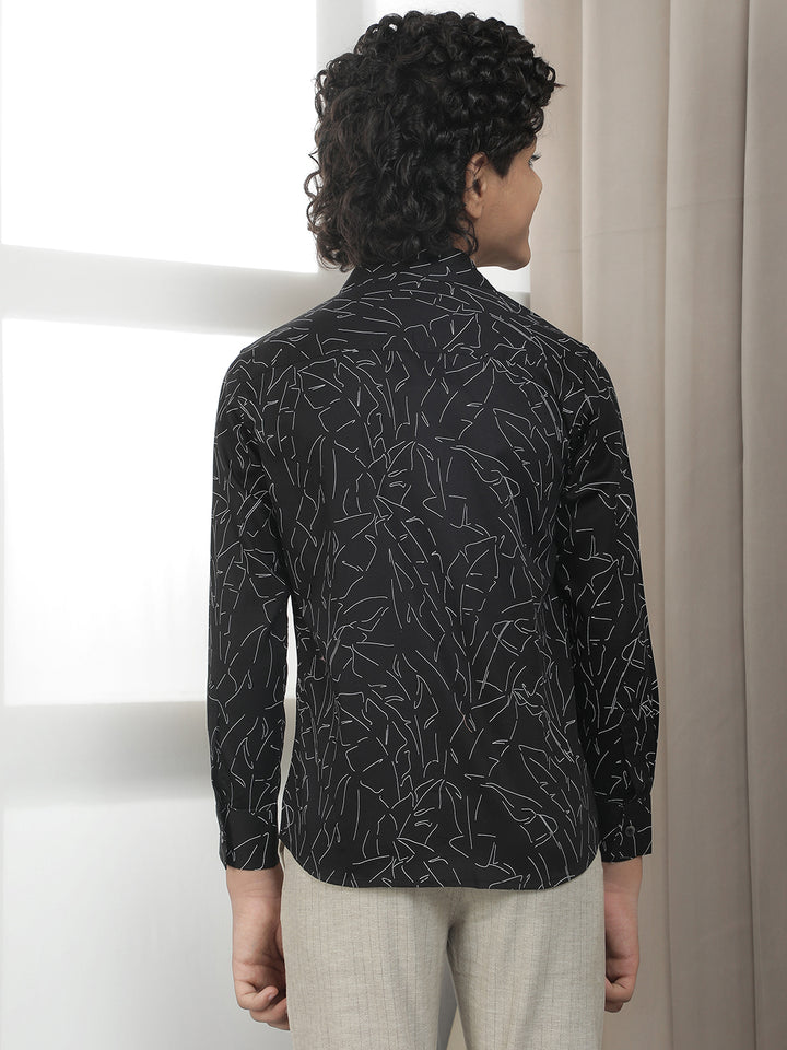 Black 100% Cotton Floral Print Shirt