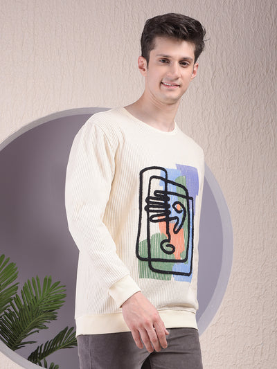 Beige Embroidered Sweatshirt