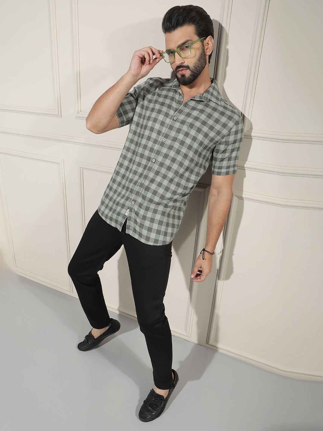Green Checked Linen Shirt