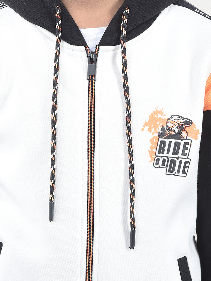 White Color-Block Hooded Neck Sweatshirt