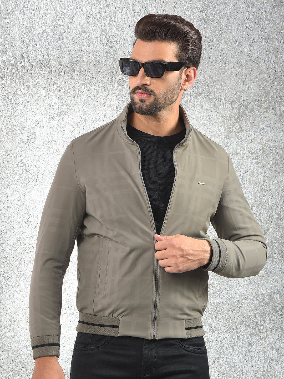 Beige Checked Puffer Jacket