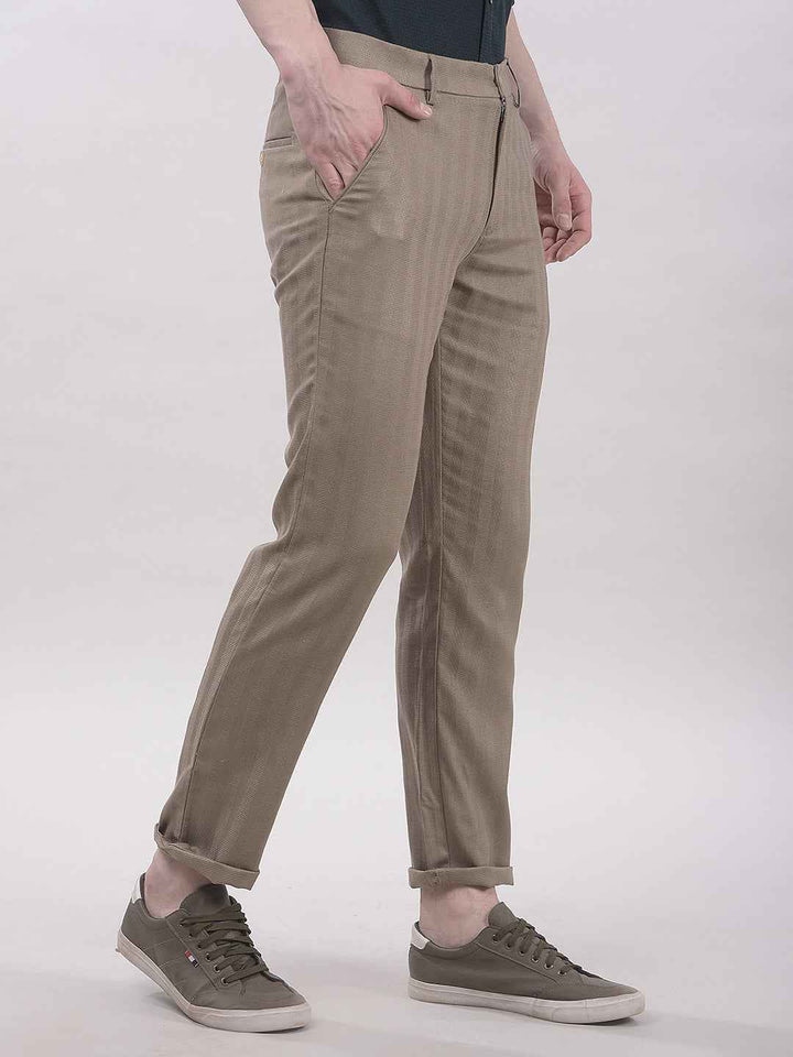 Khaki Vertical Stripes Chinos Trousers