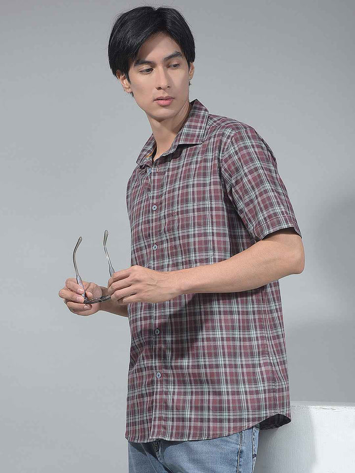 Wine Checked 100% Cotton Shirt