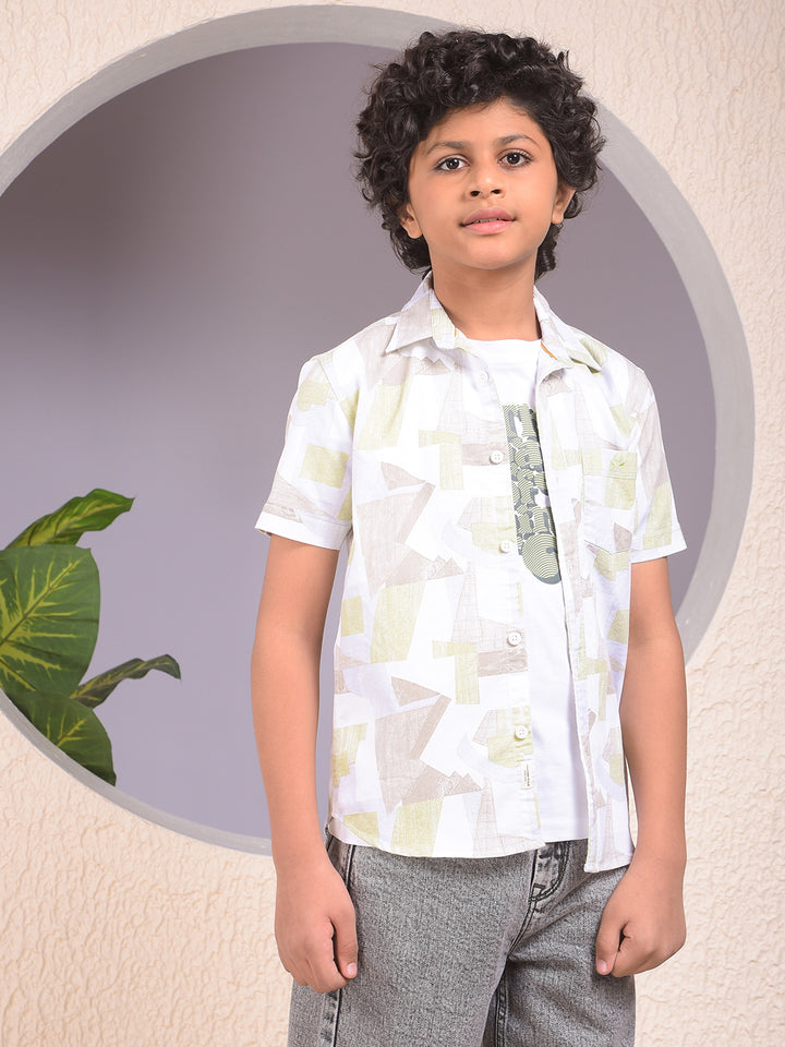 Green Printed Shirt & Tee Set Layered Look