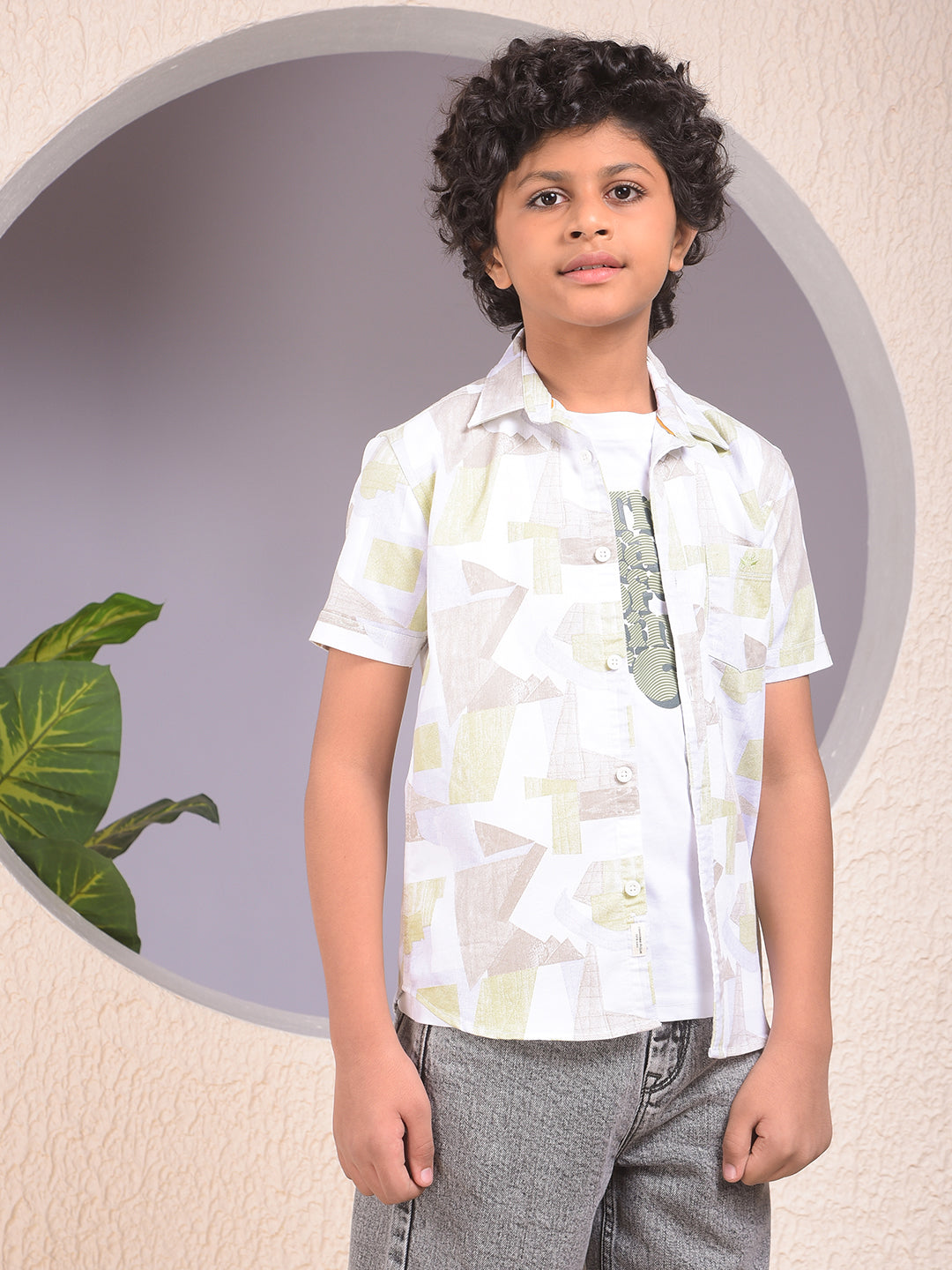 Green Printed Shirt & Tee Set Layered Look