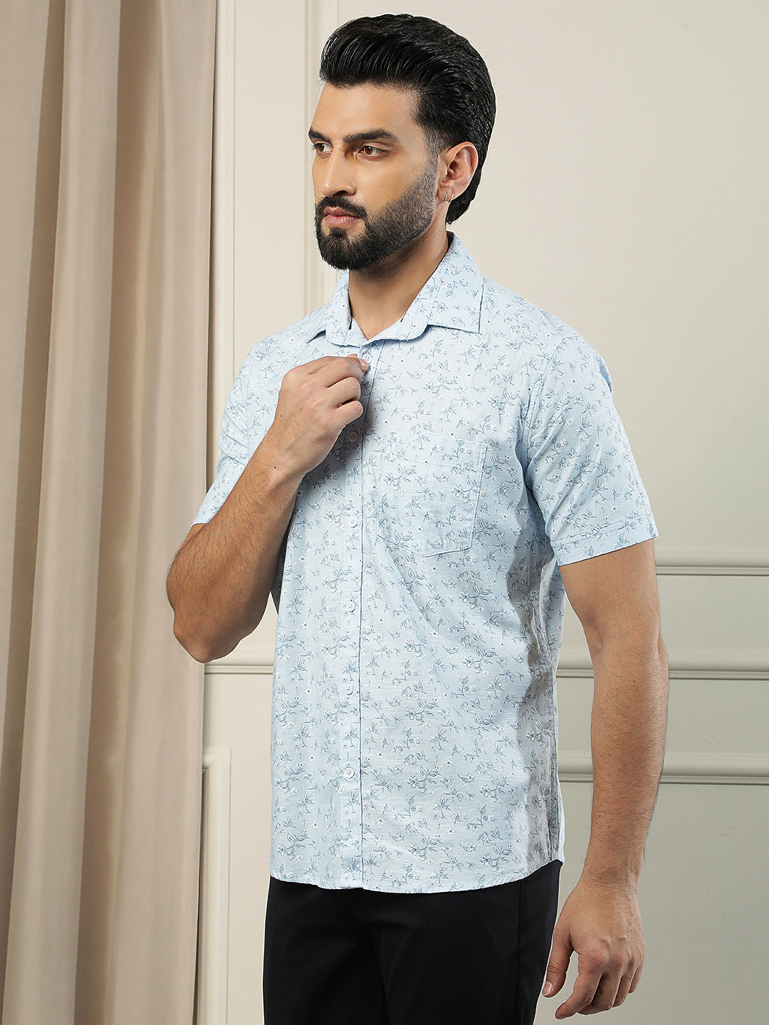 Blue Floral Print Shirt