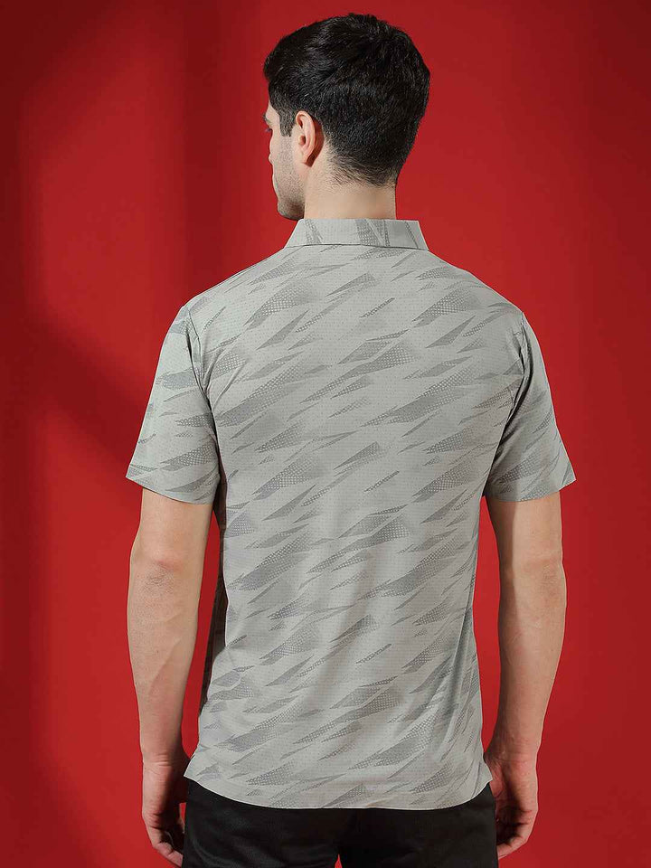Grey Camouflage Print Polo T-Shirt