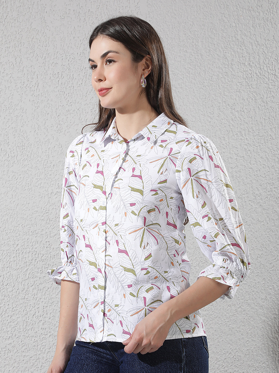 Green Floral Print 100% Cotton Shirt