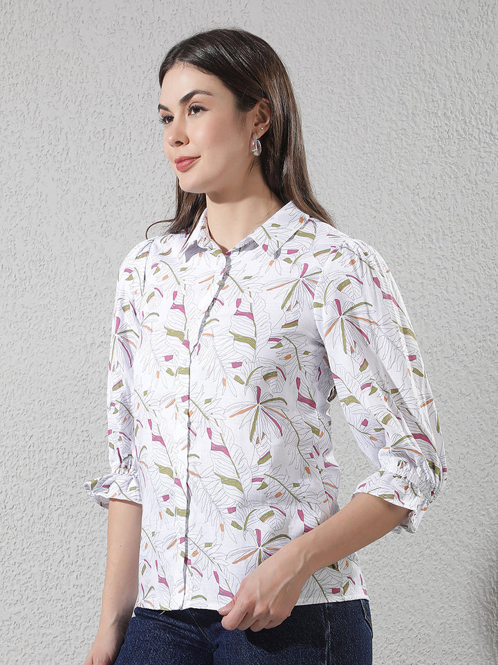 Green Floral Print 100% Cotton Shirt