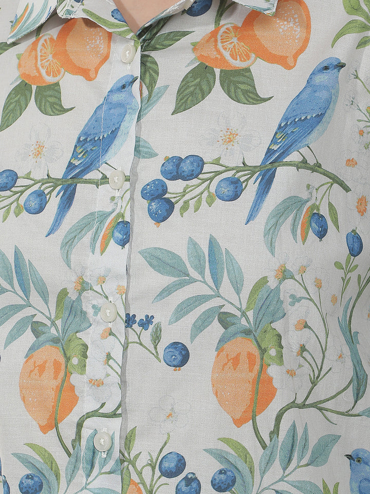 Multi-Color Botanical Print 100% Cotton Shirt