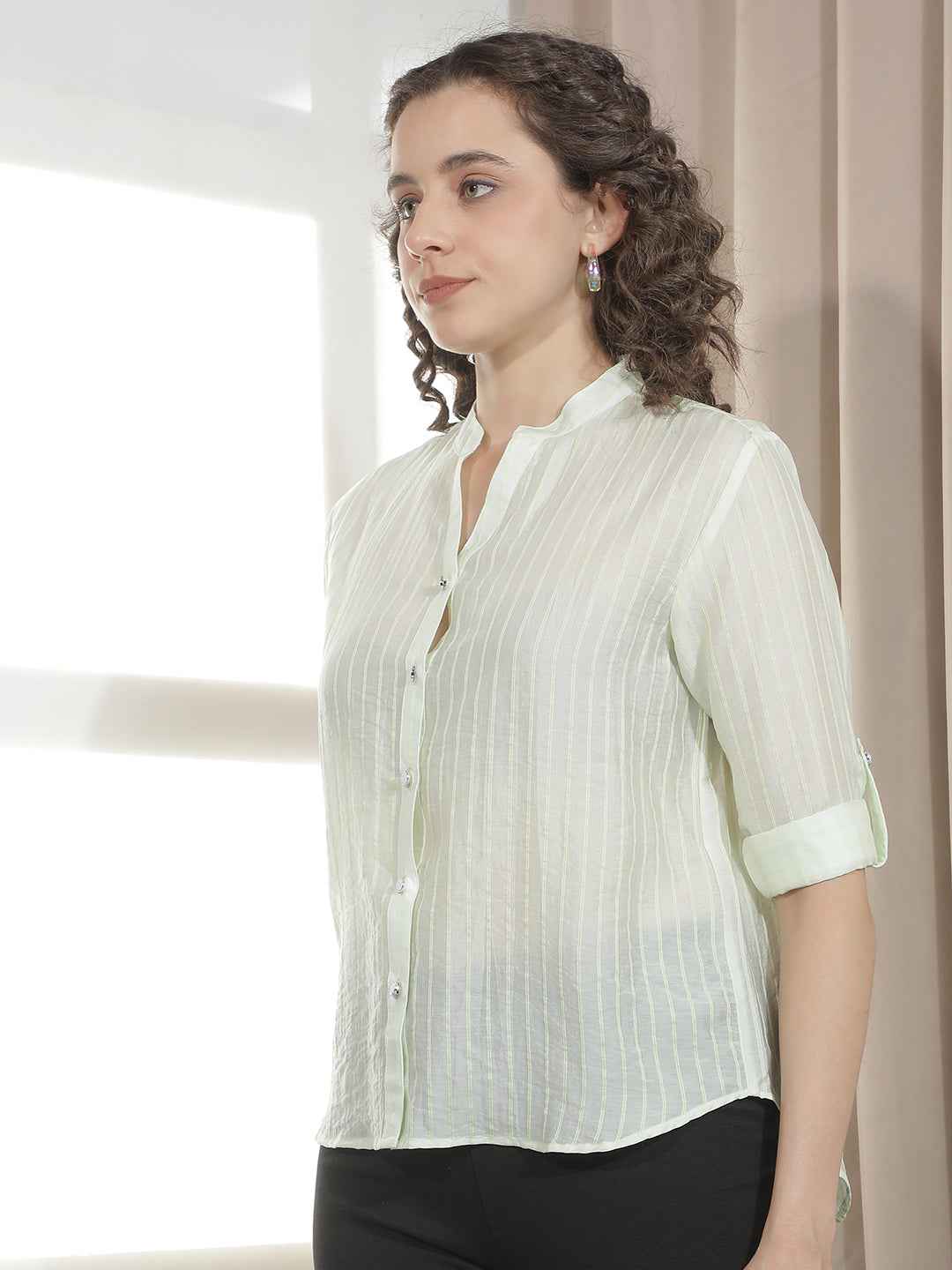 Green Vertical Striped Shirt