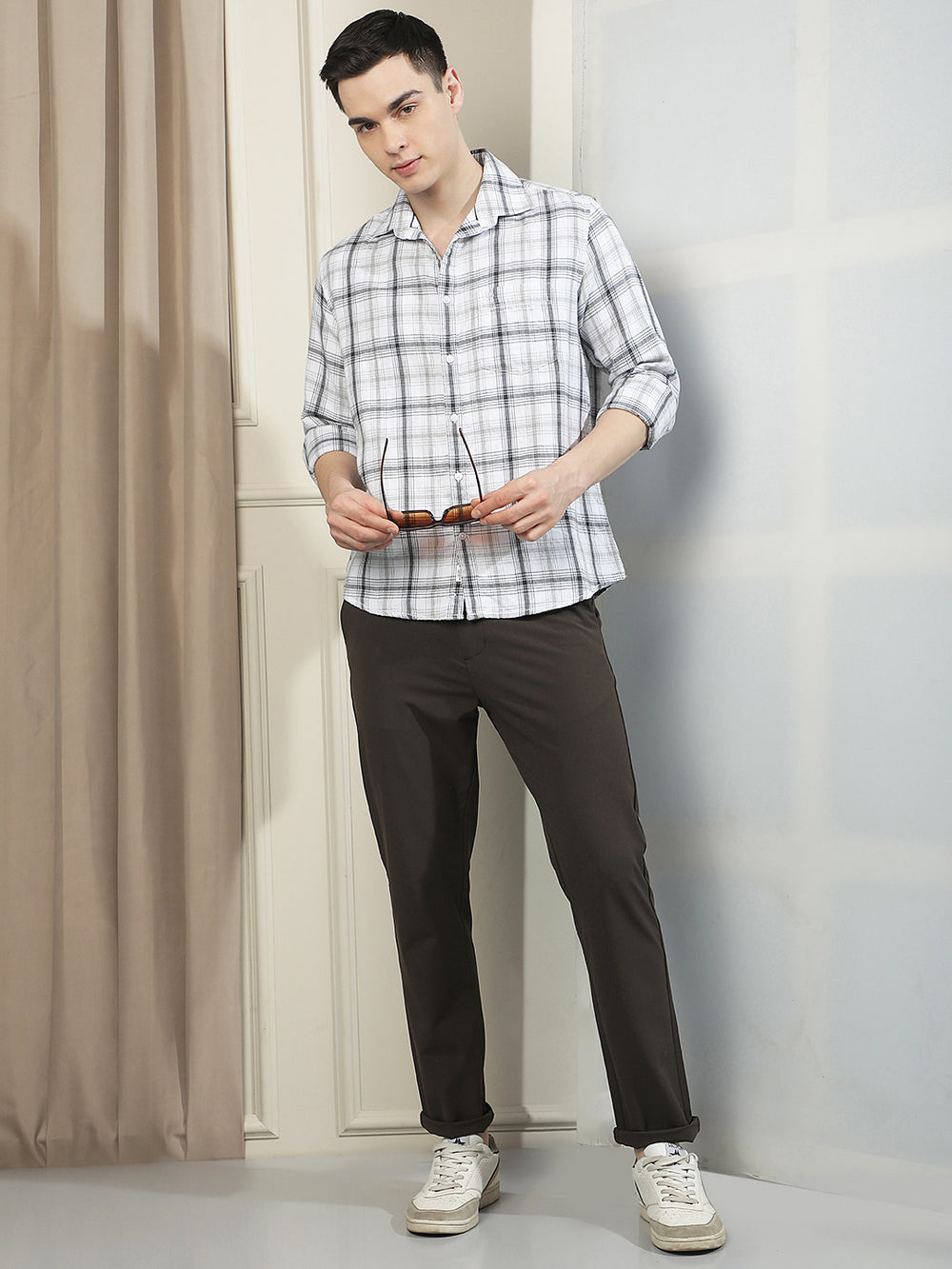 Grey 100% Cotton Checked Shirt