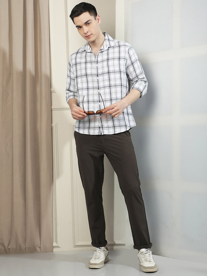 Grey 100% Cotton Checked Shirt
