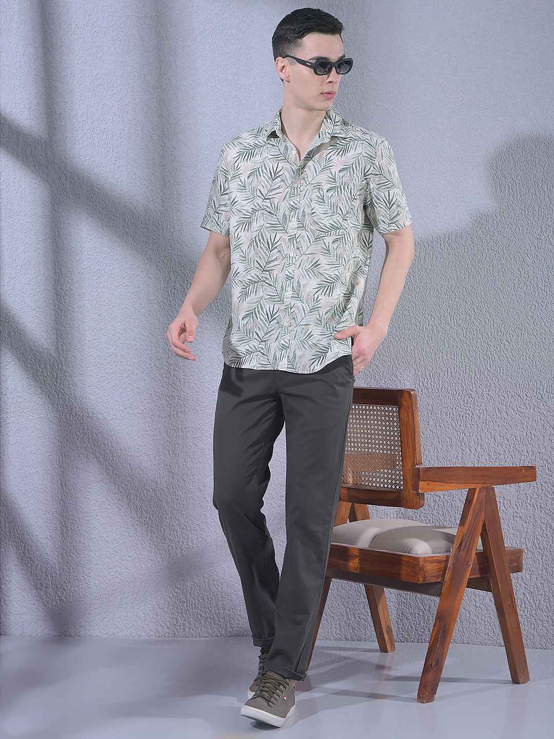 Green Linen Floral Print Shirt