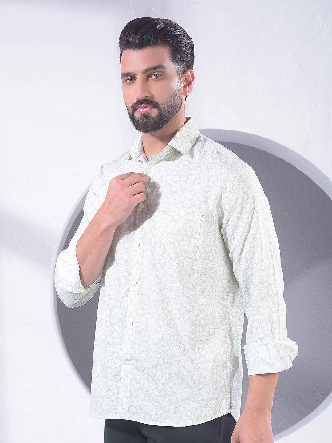 Green Floral Print Modal Shirt