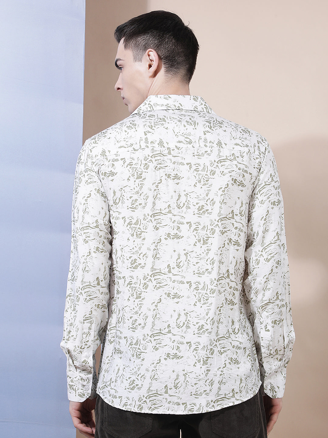 Structured Emerald Green Printed Shirt