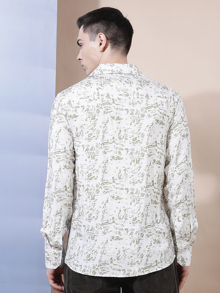 Structured Emerald Green Printed Shirt