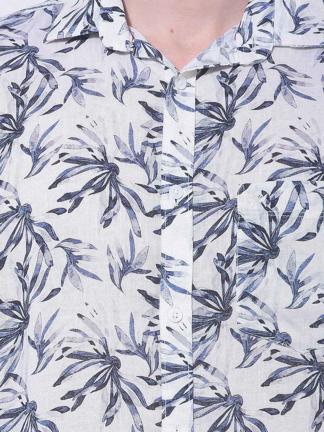 Blue Floral Print Linen Shirt