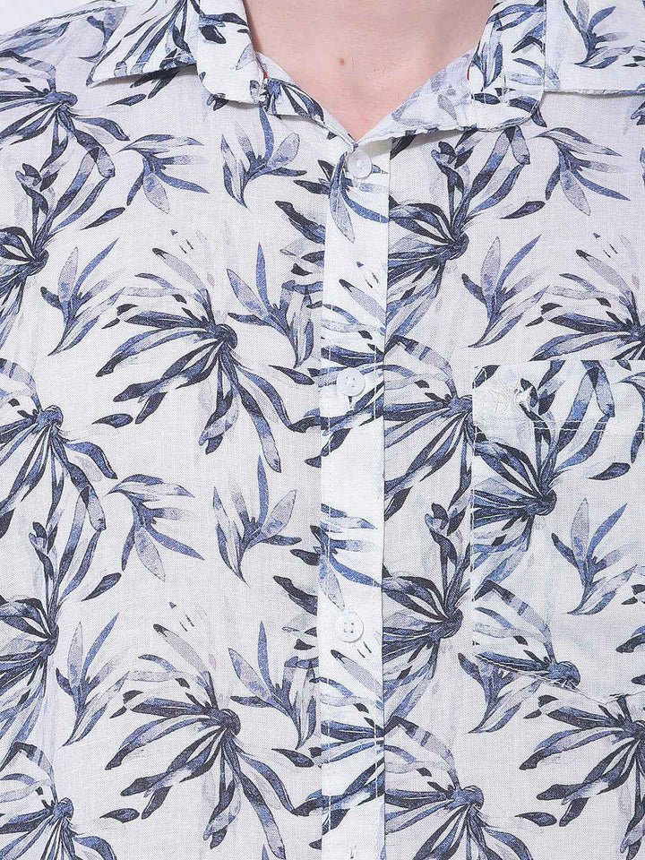 Blue Floral Print Linen Shirt